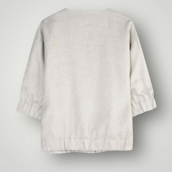 Eileen Fisher | Natural Twinkle Woven Linen Jacket Round Neck 3/4 Sleeve - Picture 10 of 10